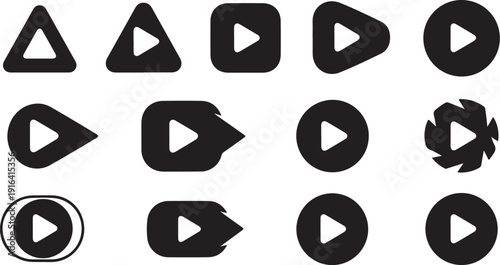 Collection of various play button icons on white background