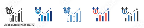 Icon showing financial growth and business progress with an upward bar chart and a clock-dollar symbol, signifying successful investment and strategic economic planning