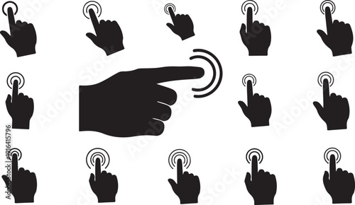 Hands pointing and clicking on buttons in a pattern