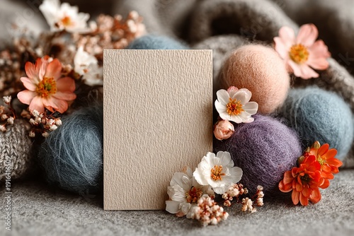 Wallpaper Mural Pastel stationery mockup with floral and wool frame. Generative AI Torontodigital.ca