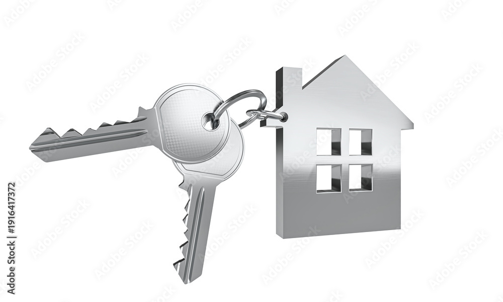 Obraz premium House keys with silver home shape keychain 3d