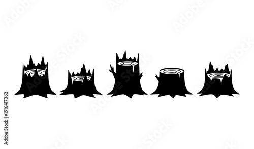 Black silhouette vector tree stumps set with varied shapes and minimal design