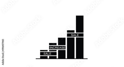 Black silhouette of a bar graph depicting growth with sale and increase labels