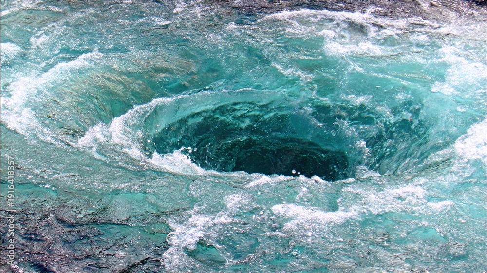 Obraz premium defying. A mesmerizing inverted whirlpool of ocean water defying gravity, revealing the terrifying abyss beneath. travel magazines.