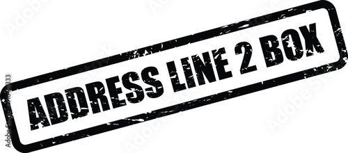 Distressed black rubber stamp impression displaying ADDRESS LINE 2 BOX text for mail delivery labels or shipping forms