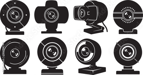 Various Black and White Security Camera Icons on Display