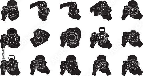 Collection of various camera icons in black and white