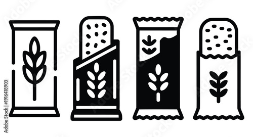Granola bar snack food meal icons, black and white vector illustrations, simple healthy food symbols for nutrition