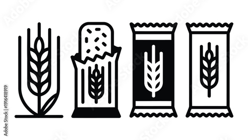 Granola bar snack food meal icons, vector design black and white simple illustration sets