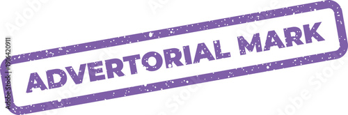 Distressed rectangular stamp graphic with the bold text ADVERTORIAL MARK in grunge texture style