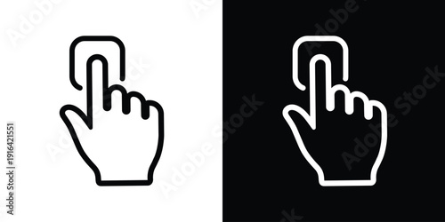 Human hand finger pointing up or clicking. Simple black and white line icons. Touchscreen gesture, direction indicator, or selection symbol for app and website UI design.