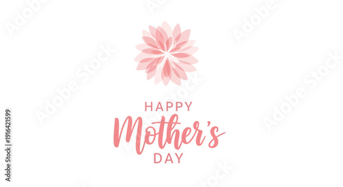 Vector illustration of Happy Mother's Day greeting with pink flower and text on transparent background