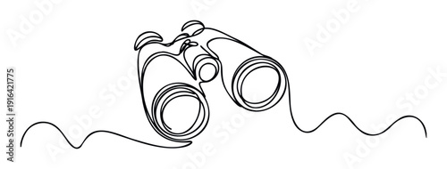 Continuous line drawing of classic binoculars perfect for themes of discovery observation vision exploration and travel advertising or educational materials