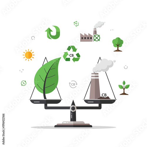 Balance between nature and industry, environment vs pollution, sustainability concept