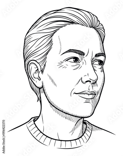 Graphic outline drawing of a persons head and shoulders looking sideways, perfect for representing an individuals identity or profile in various corporate or personal branding contexts.