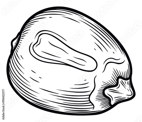 Detailed line art representation of a solitary maize grain suitable for farming publications, recipe books, or organic food branding projects with an authentic vintage feel.