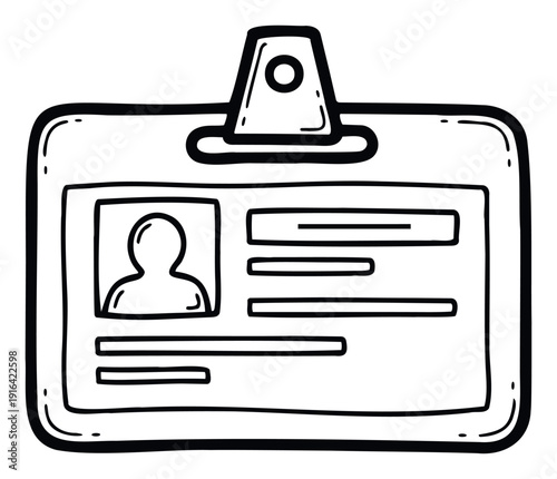 Identification badge with a profile picture placeholder and lines for personal details, perfect for symbolizing employee access, company security, or professional identity in various