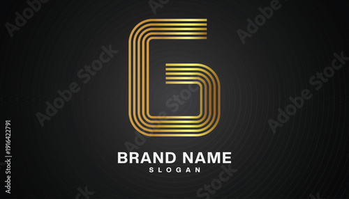 Vector logo of the initial letter G which has a unique and cool shape in gold with a cool black background.