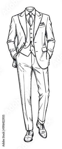 Dapper headless figure showcasing a sophisticated three piece suit with vest and tie, perfect for menswear catalogs and formal attire guides