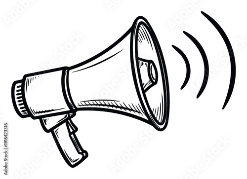 Megaphone symbol with radiating sound waves representing urgent communication and public announcements suitable for news, event marketing, and protest activism materials