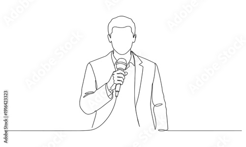 One continuous line drawing of Reporter is on duty vector design illustration. Editable stroke. Reporter illustration