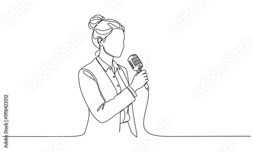 One continuous line drawing of Reporter is on duty vector design illustration. Editable stroke. Reporter illustration