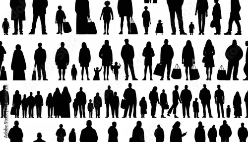 People Group Silhouette Icons Set Isolated on White Background