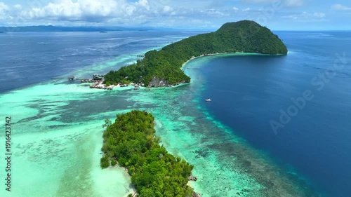 Aerial View of a Tropical Island Paradise at Raja Ampat Islands, Indonesian archipelago, West Papua, Indonesia	