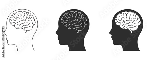 Head with brain symbol vector icon, vector illustration representing intelligence, thinking, mental health, and cognitive processes
