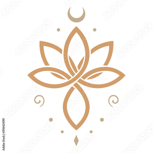 Minimalistische Lotusblume mit Mondsichel - Spirituelles Vektor Symbol