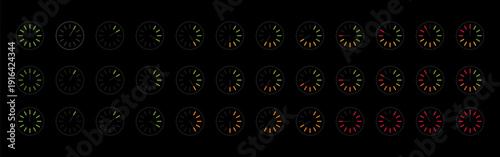Glowing Analog Clock Face Countdown Icons Set – Neon Time Timer Collection for Deadline and Event Concept 