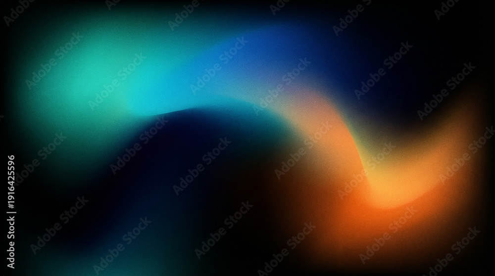 Fototapeta premium Vibrant abstract wave design with blue green and orange gradient colors on a dark background creating a dynamic visual effect