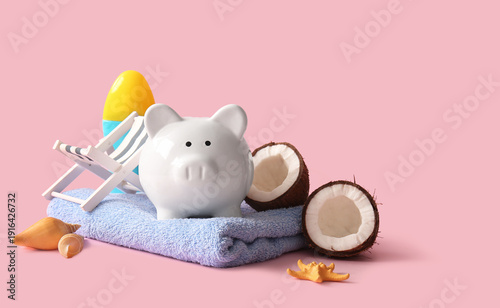 Piggy bank, towel, sunscree...