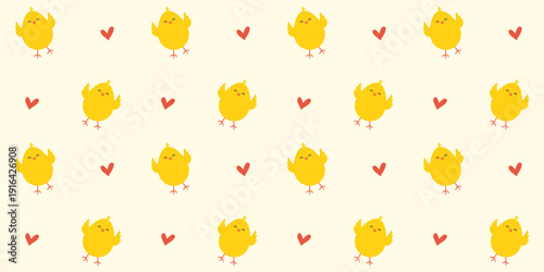 Seamless pattern with cute yellow chick. Vector illustration