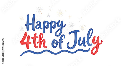 Vector illustration of Happy 4th of July text with fireworks on transparent background