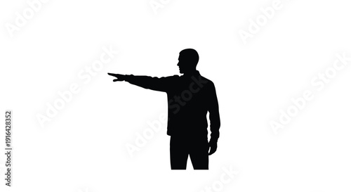 Silhouette of a man pointing emphatically with his right hand forward