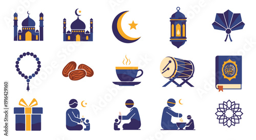 Wallpaper Mural Vibrant collection of cultural and religious icons featuring temples crescent moons lanterns books and people. Torontodigital.ca