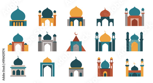 Wallpaper Mural A collection of colorful domed architectural buildings icons in a decorative pattern. Torontodigital.ca