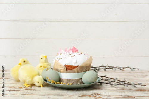 Plate with tasty Easter cak...