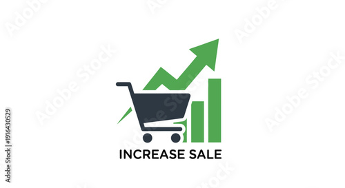 Shopping cart with rising graph indicating sales growth and increased revenue