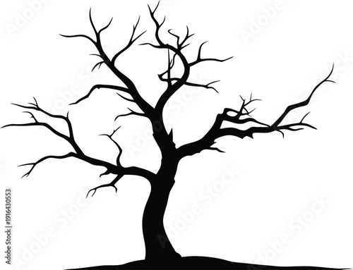 A dry branch of a dead tree silhouette vector