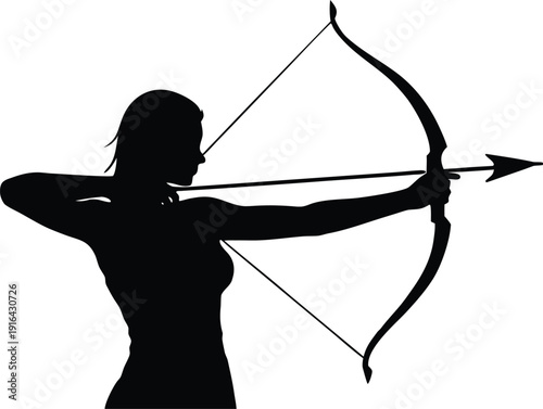 Female archer aiming with a bow and arrow archery , girl with bow and arrow
