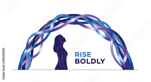Vector silhouette of woman under braided purple and blue arch with inspirational quote