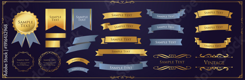 Ribbon decoration design set and antique borders and frames design