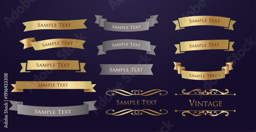 Ribbon decoration design set and antique borders and frames design