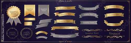 Ribbon decoration design set and antique borders and frames design