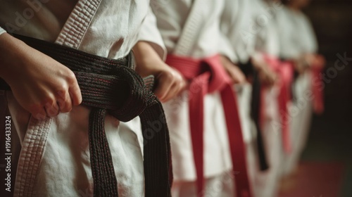 Tying Martial Arts Belts Before Training, Karate Class Preparation