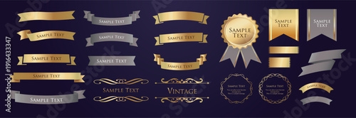 Ribbon decoration design set and antique borders and frames design