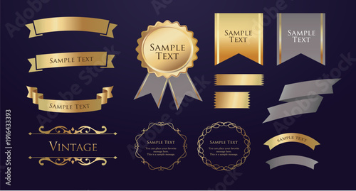 Ribbon decoration design set and antique borders and frames design