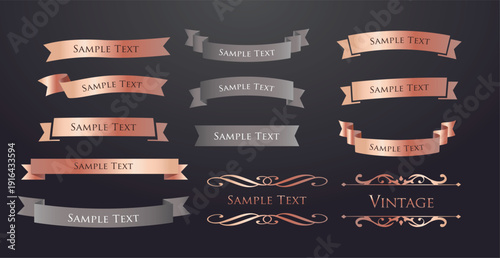 Ribbon decoration design set and antique borders and frames design